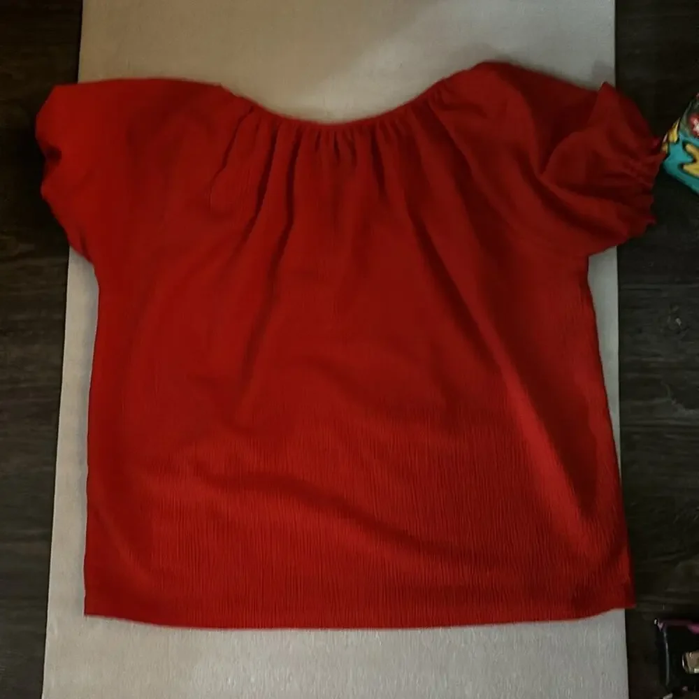 Madewell Texture & Thread Peasant Top Red Puff Sleeve S Boho Costal Cowgirl Chic